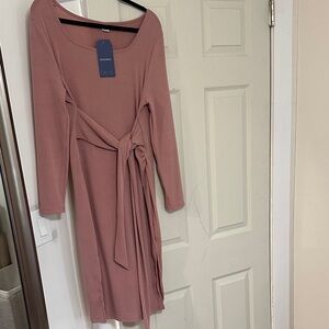 Mauve Long Sleeve Dress with Tie Waist